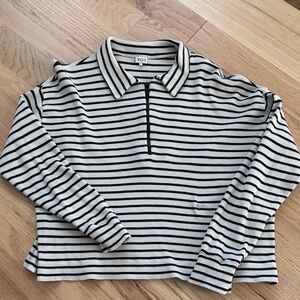 KULE Black and White Striped Quarter Zip